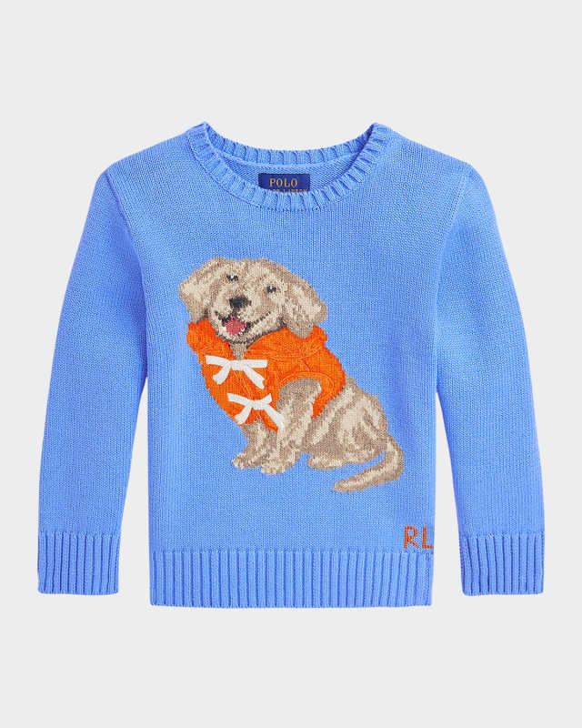 Boy's Dog Intarsia Sweater, Size 2-7